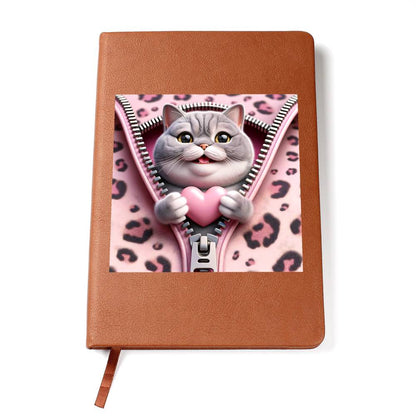 Valentine's Day Cat And Zipper 019 - Vegan Leather Journal