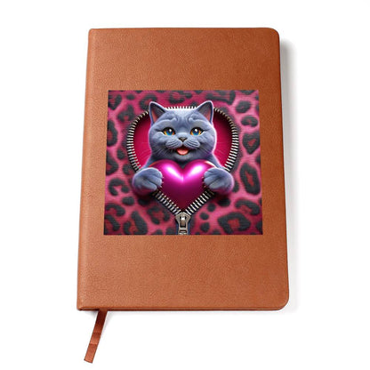 Valentine's Day Cat And Zipper 018 - Vegan Leather Journal