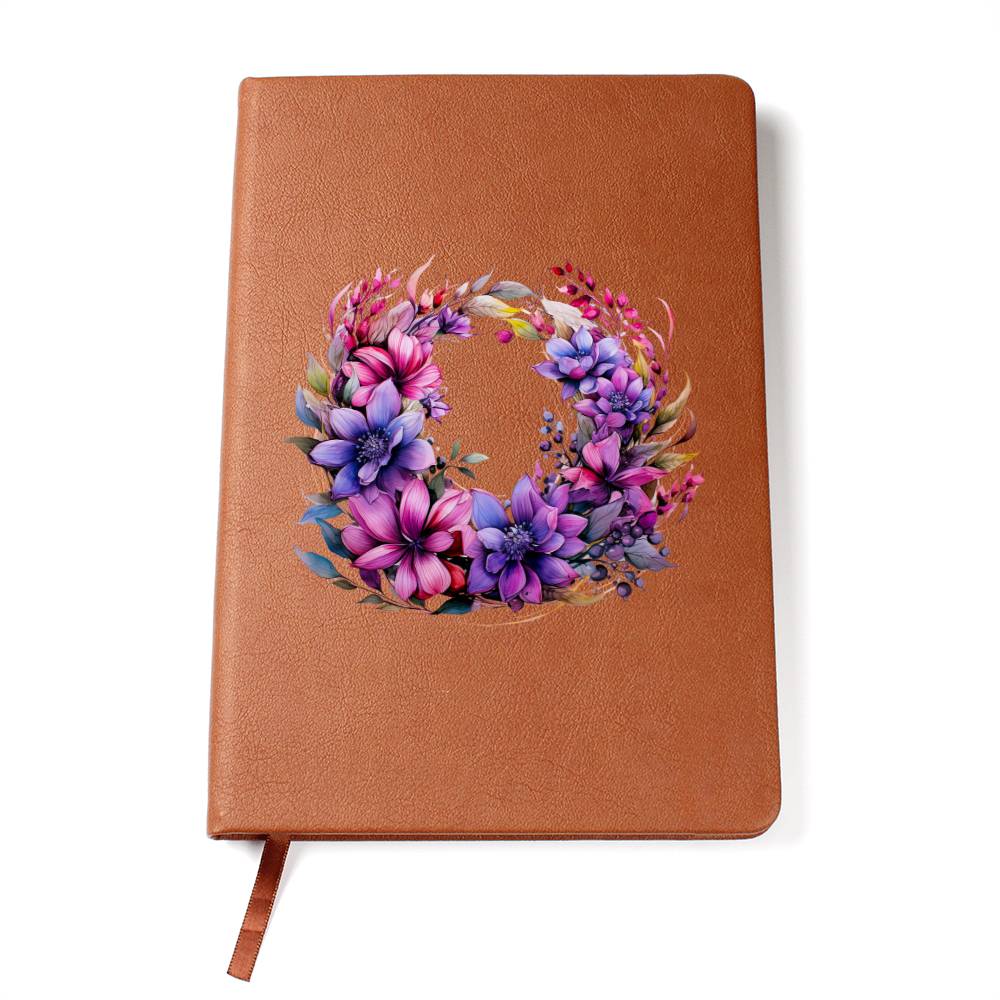 Floral Flower Wreath 025 - Vegan Leather Journal