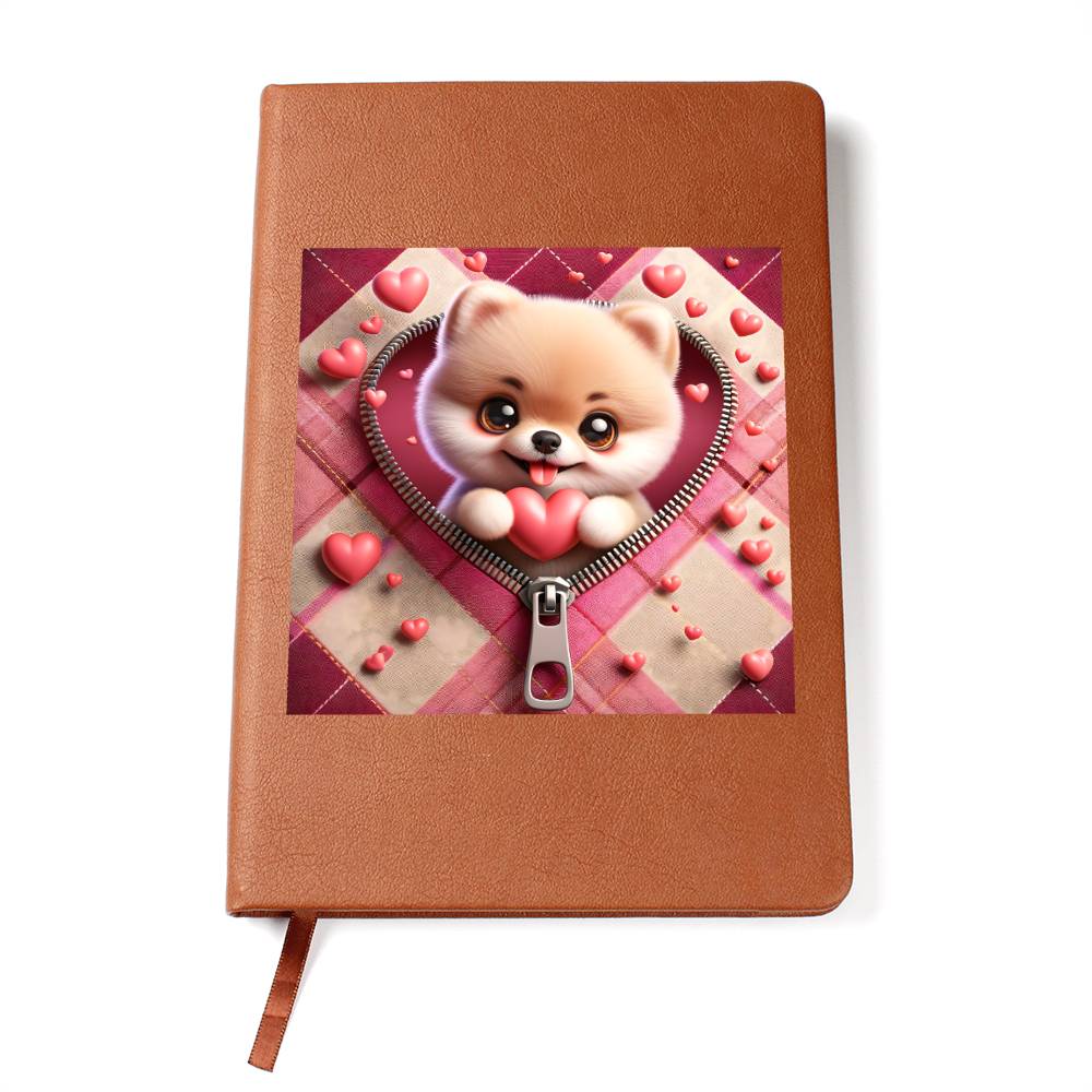 Valentine's Day Dog And Zipper 013 - Vegan Leather Journal