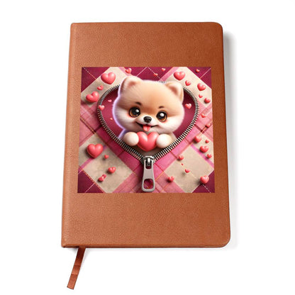 Valentine's Day Dog And Zipper 013 - Vegan Leather Journal