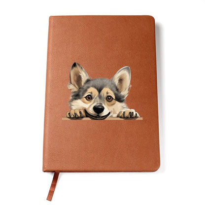 Swedish Vallhund Peeking - Vegan Leather Journal