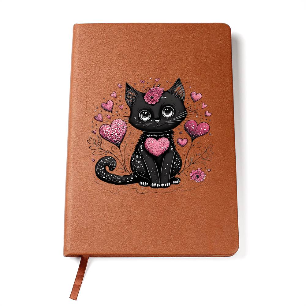 Valentine's Day Black Cat 054 - Vegan Leather Journal