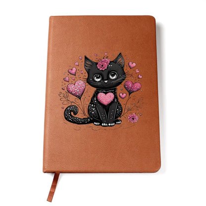 Valentine's Day Black Cat 054 - Vegan Leather Journal