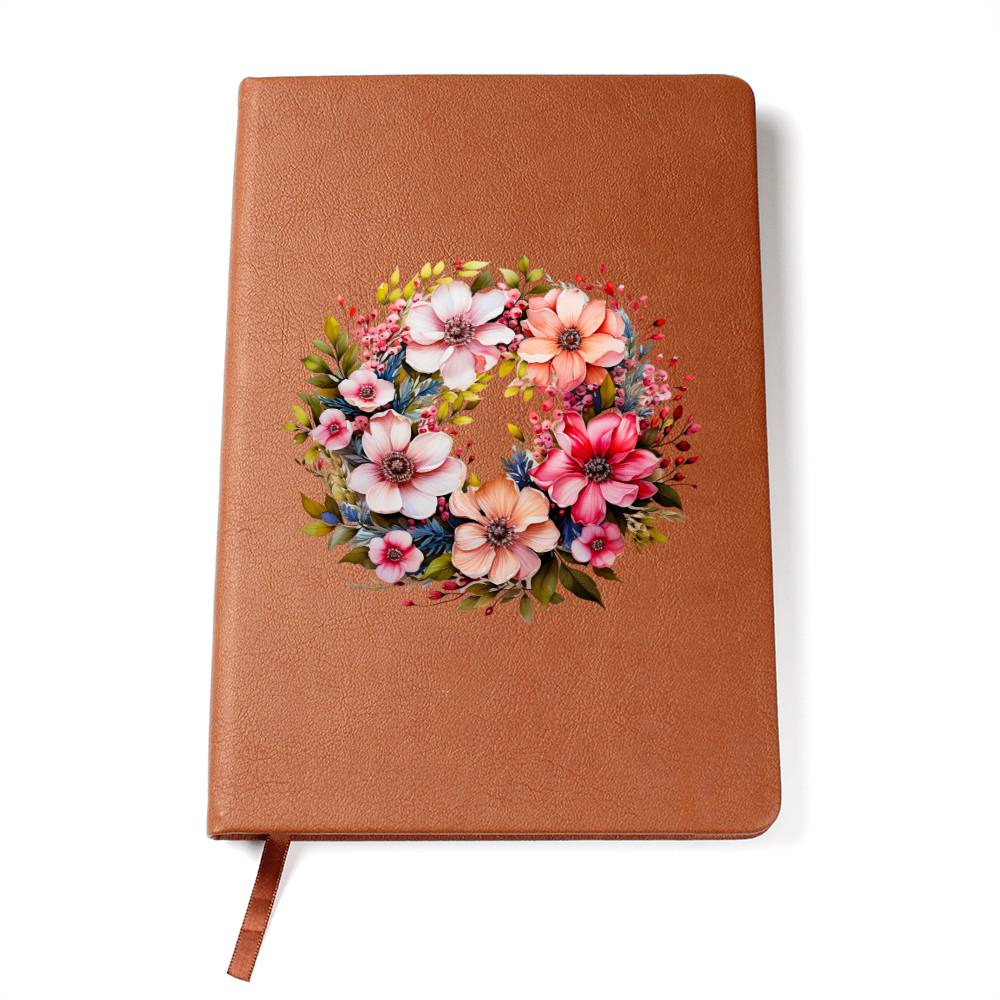 Floral Flower Wreath 080 - Vegan Leather Journal