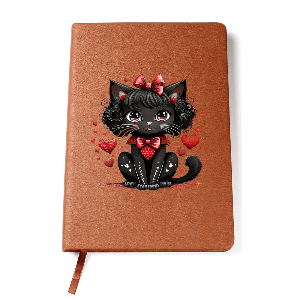 Valentine's Day Black Cat 050 - Vegan Leather Journal
