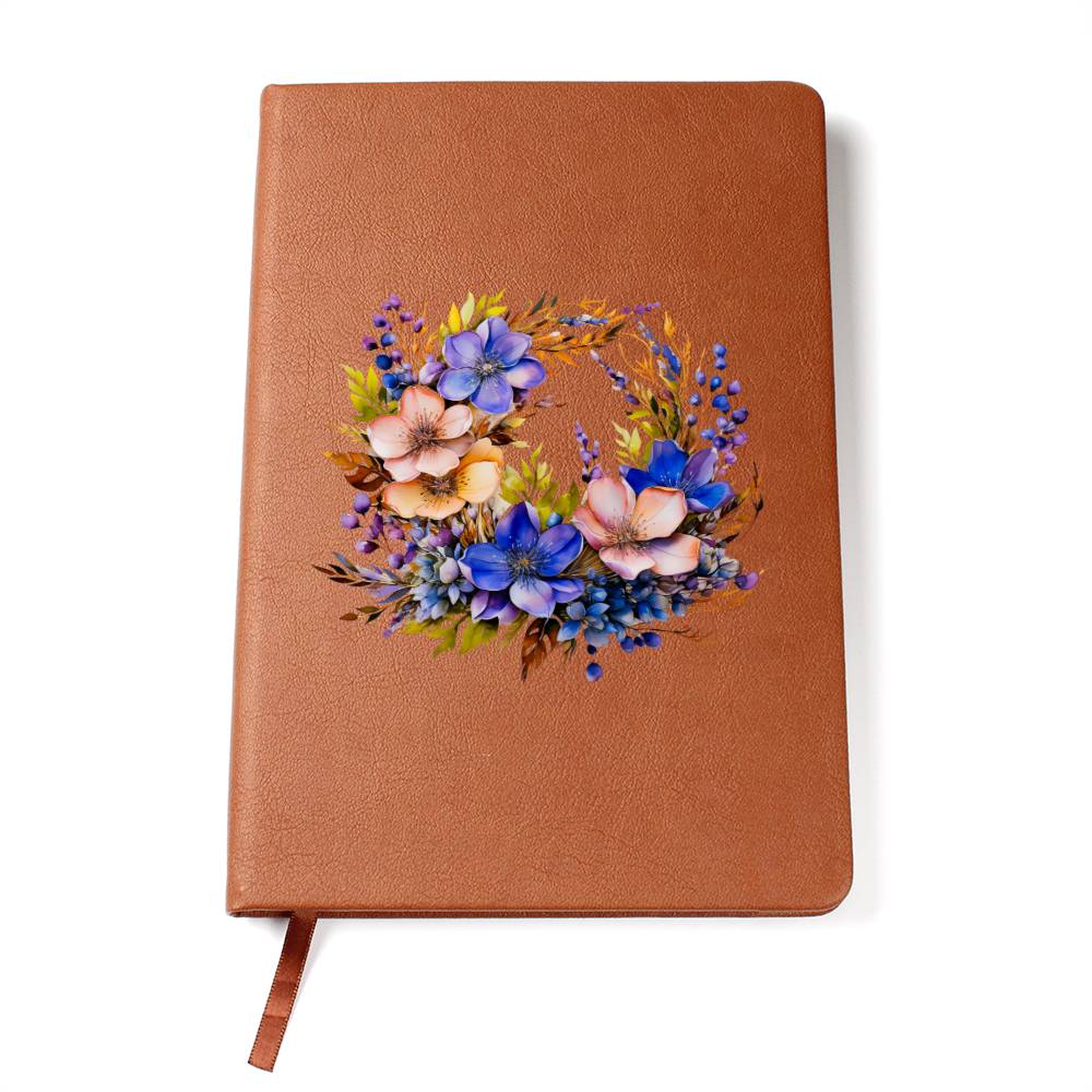 Floral Flower Wreath 153 - Vegan Leather Journal