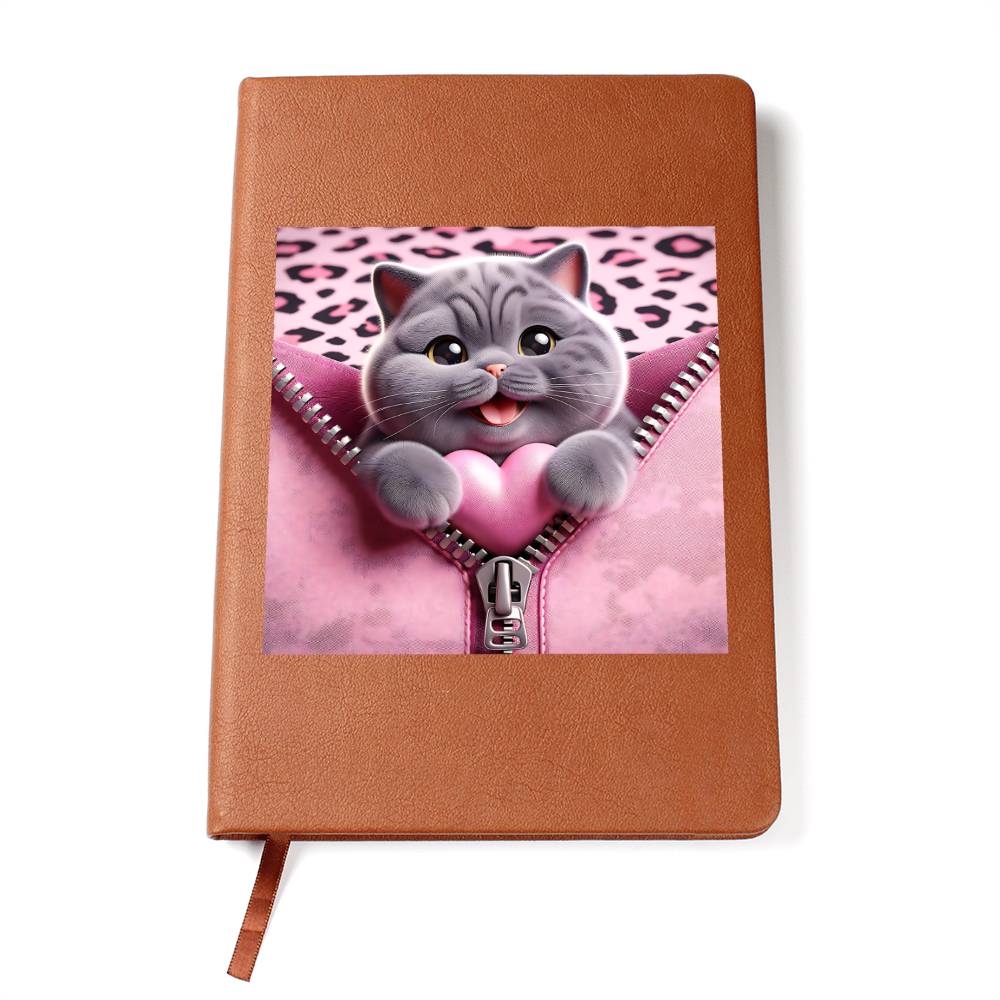 Valentine's Day Cat And Zipper 008 - Vegan Leather Journal