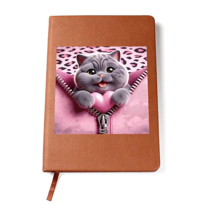 Valentine's Day Cat And Zipper 008 - Vegan Leather Journal