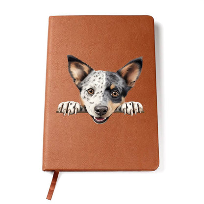 Australian Stumpy Tail Cattle Dog Peeking - Vegan Leather Journal