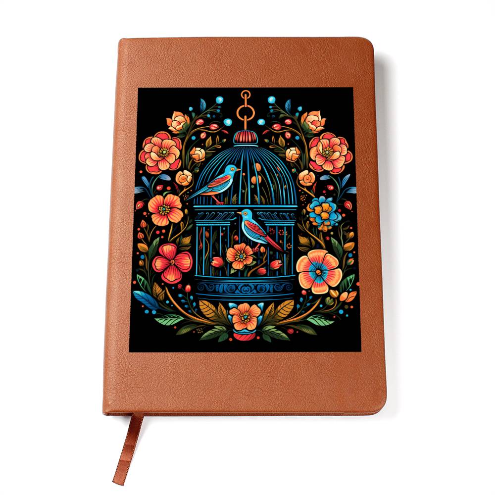 Birds And Floral Design 001 - Vegan Leather Journal