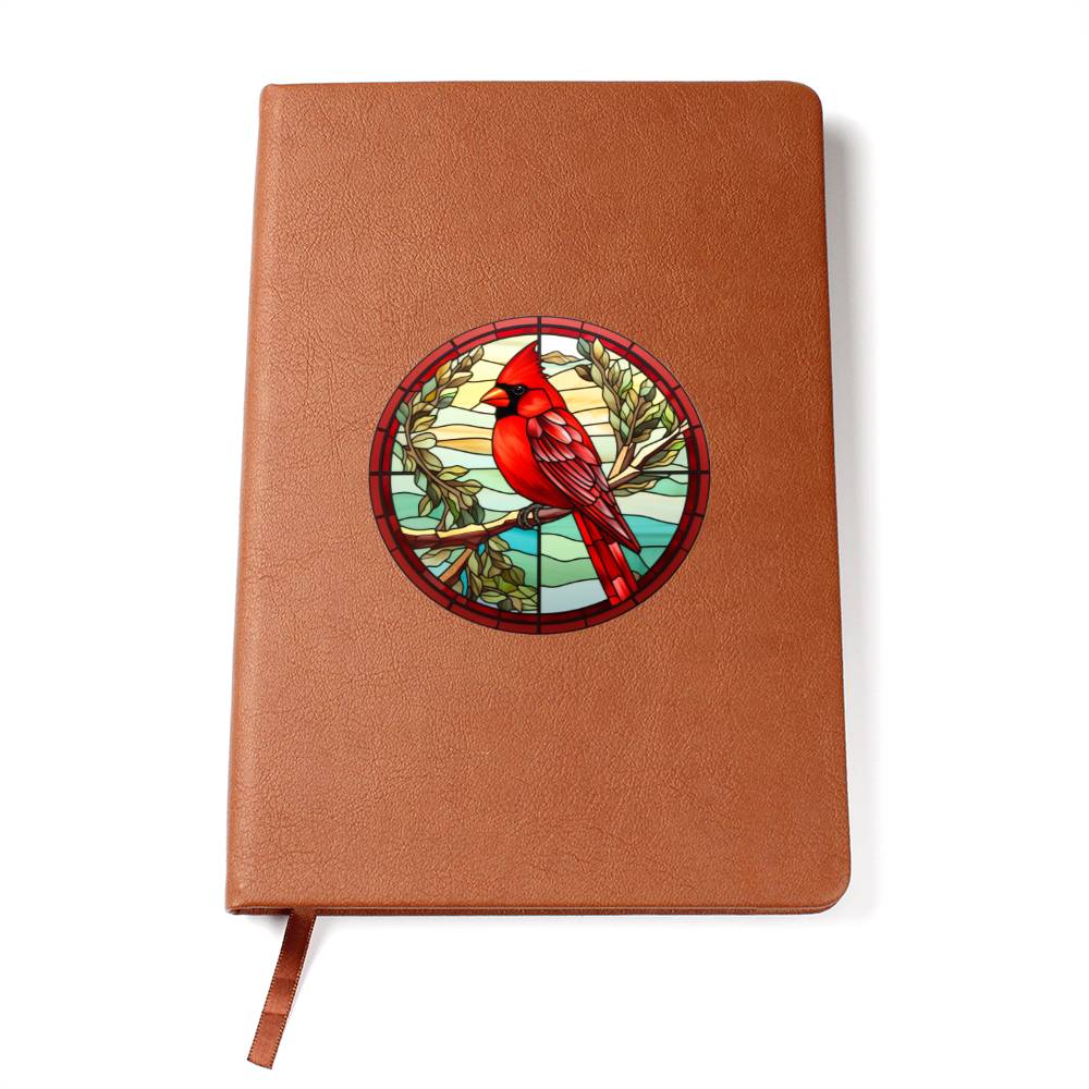 Christmas Red Cardinal Stained Glass Design 032 - Vegan Leather Journal