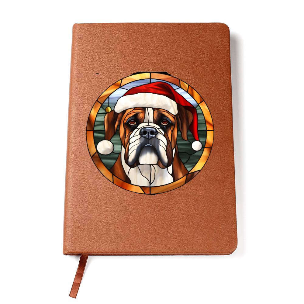 Dog Stained Glass Christmas Design 022 - Vegan Leather Journal