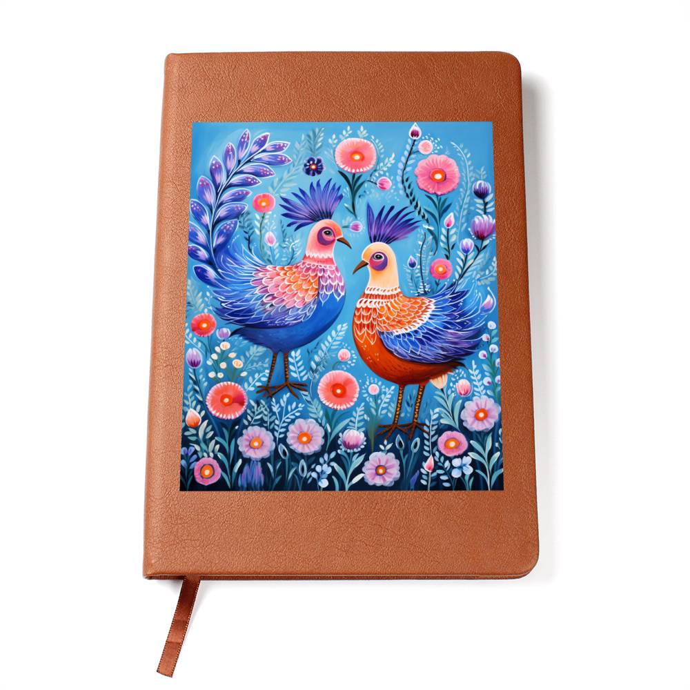 Birds And Floral Design 006 - Vegan Leather Journal