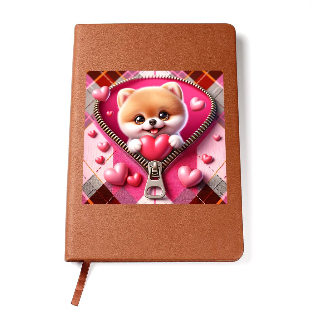 Valentine's Day Dog And Zipper 014 - Vegan Leather Journal
