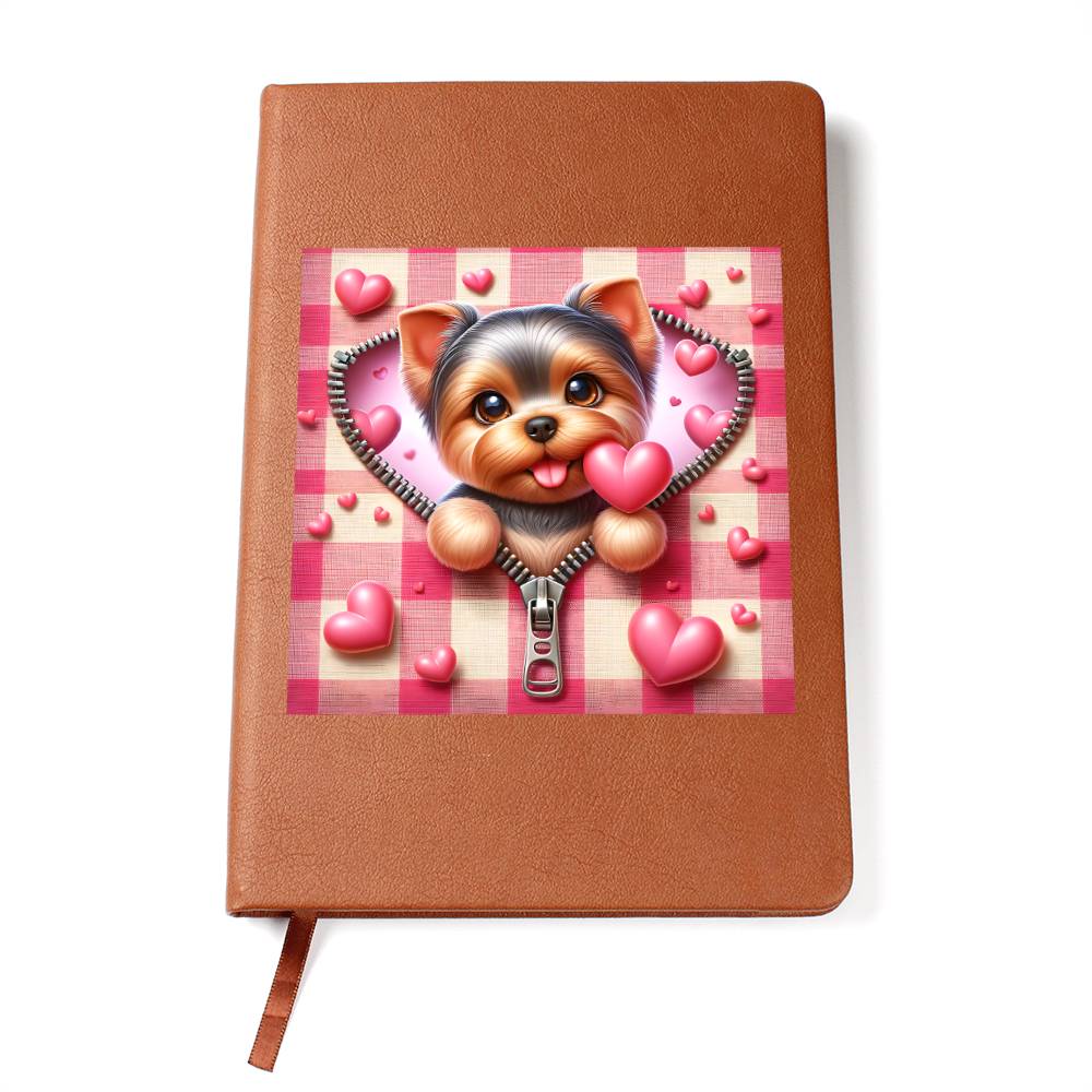 Valentine's Day Dog And Zipper 020 - Vegan Leather Journal