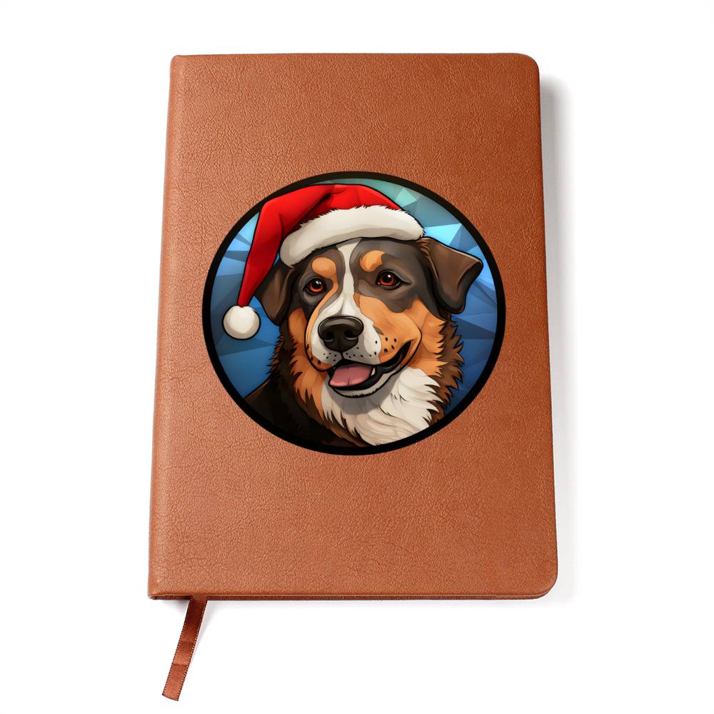 Dog Stained Glass Christmas Design 008 - Vegan Leather Journal