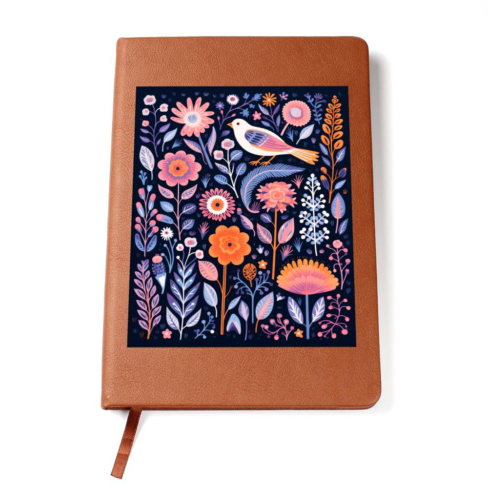 Birds And Floral Design 092 - Vegan Leather Journal