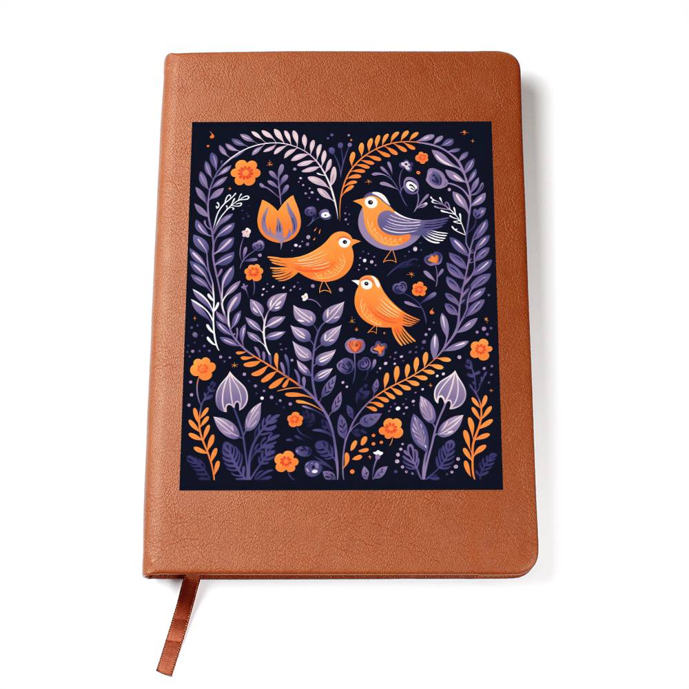 Birds And Floral Design 025 - Vegan Leather Journal