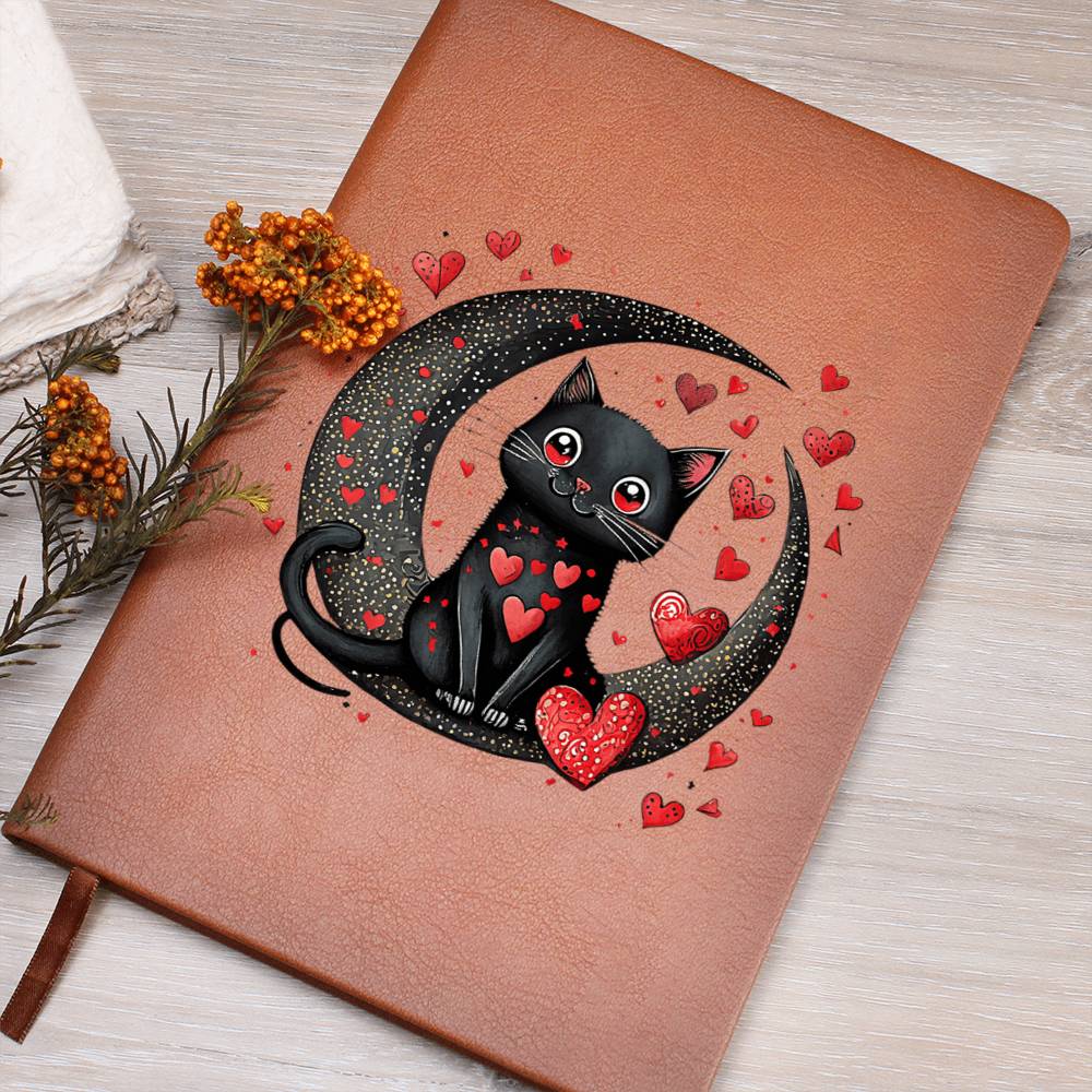 Valentine's Day Black Cat 027 - Vegan Leather Journal