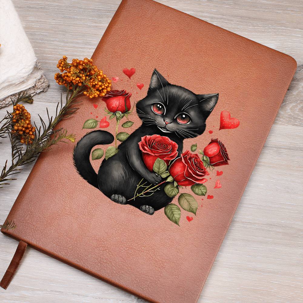 Valentine's Day Black Cat 008 - Vegan Leather Journal