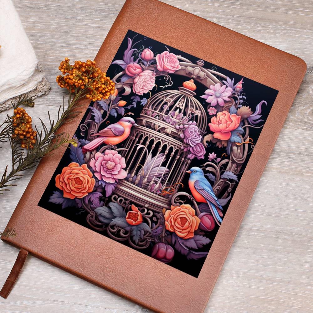 Birds And Floral Design 129 - Vegan Leather Journal