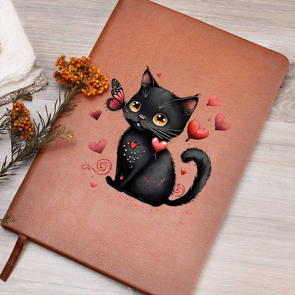 Valentine's Day Black Cat 025 - Vegan Leather Journal