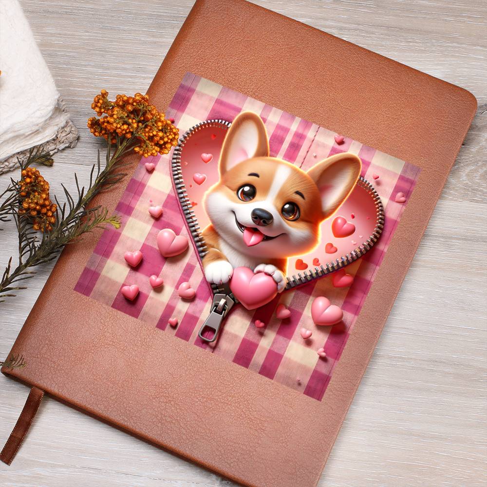 Valentine's Day Dog And Zipper 004 - Vegan Leather Journal
