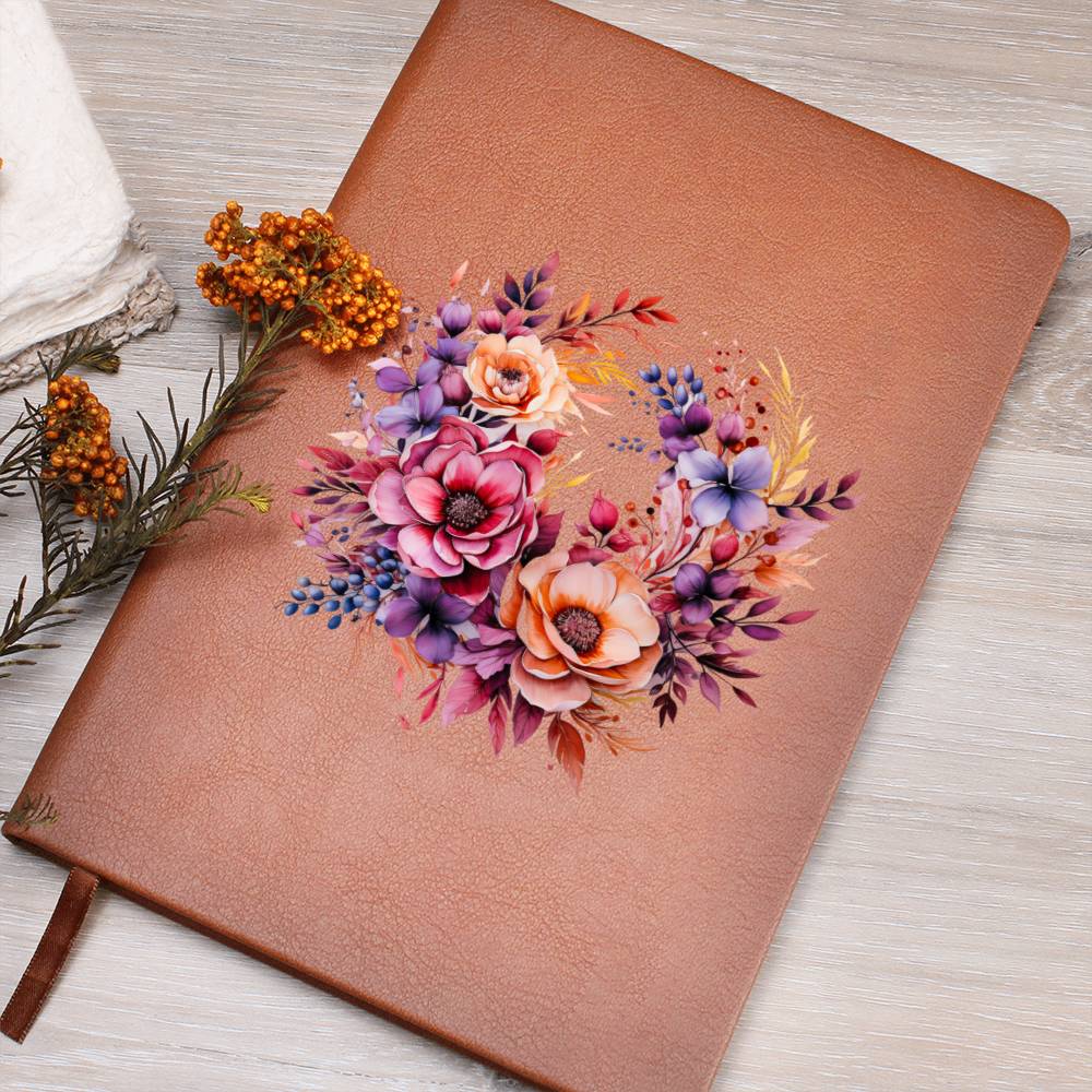 Floral Flower Wreath 127 - Vegan Leather Journal