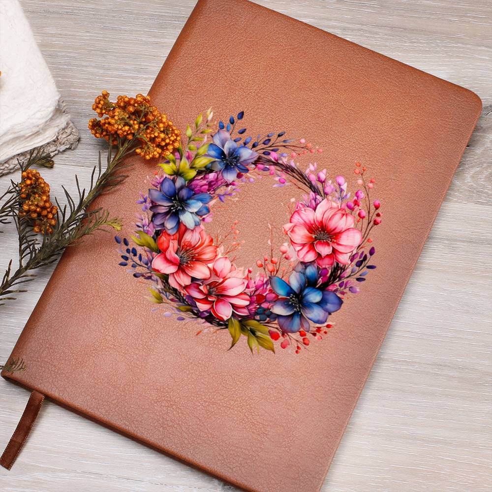 Floral Flower Wreath 129 - Vegan Leather Journal