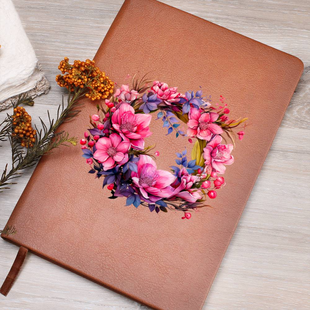 Floral Flower Wreath 084 - Vegan Leather Journal
