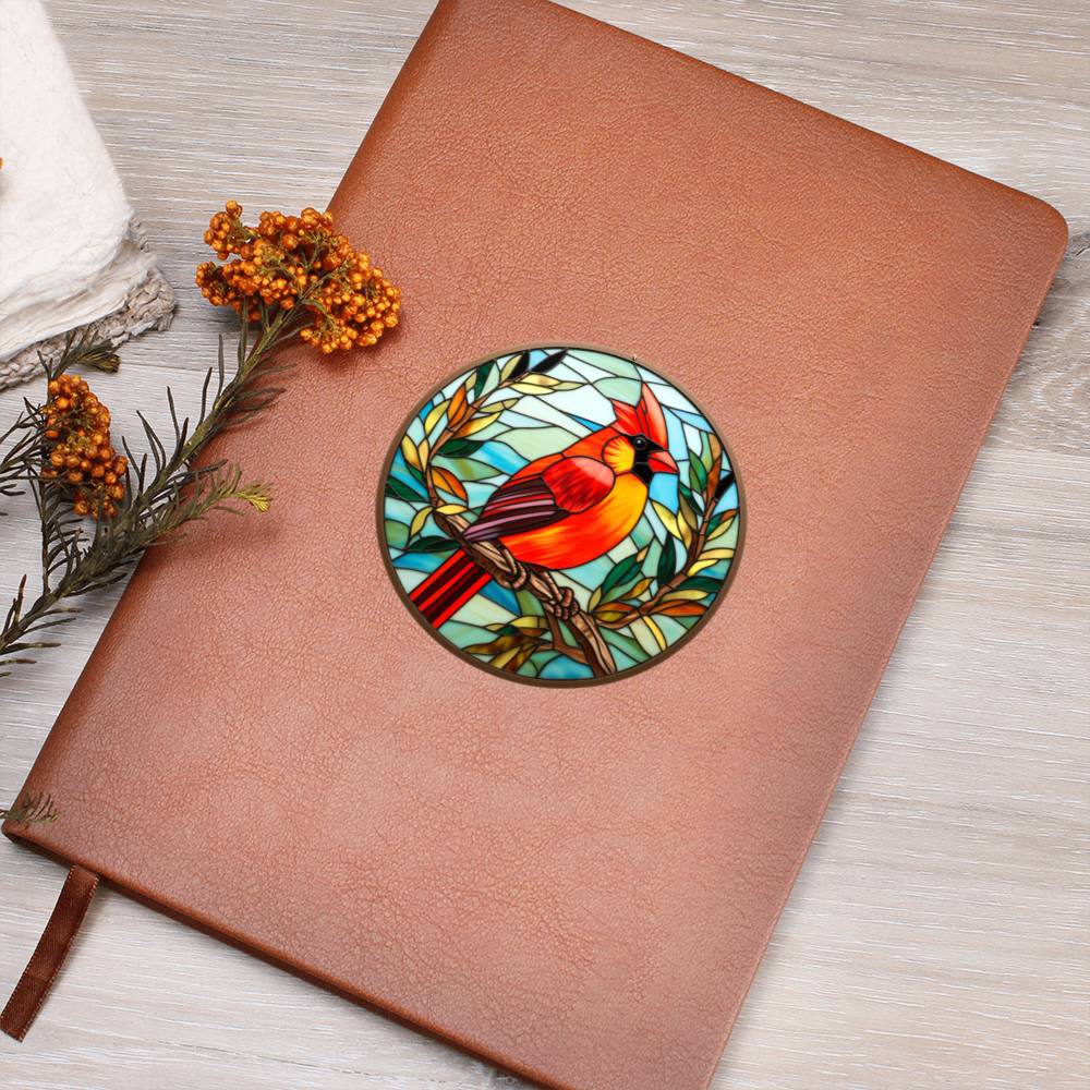 Christmas Red Cardinal Stained Glass Design 020 - Vegan Leather Journal