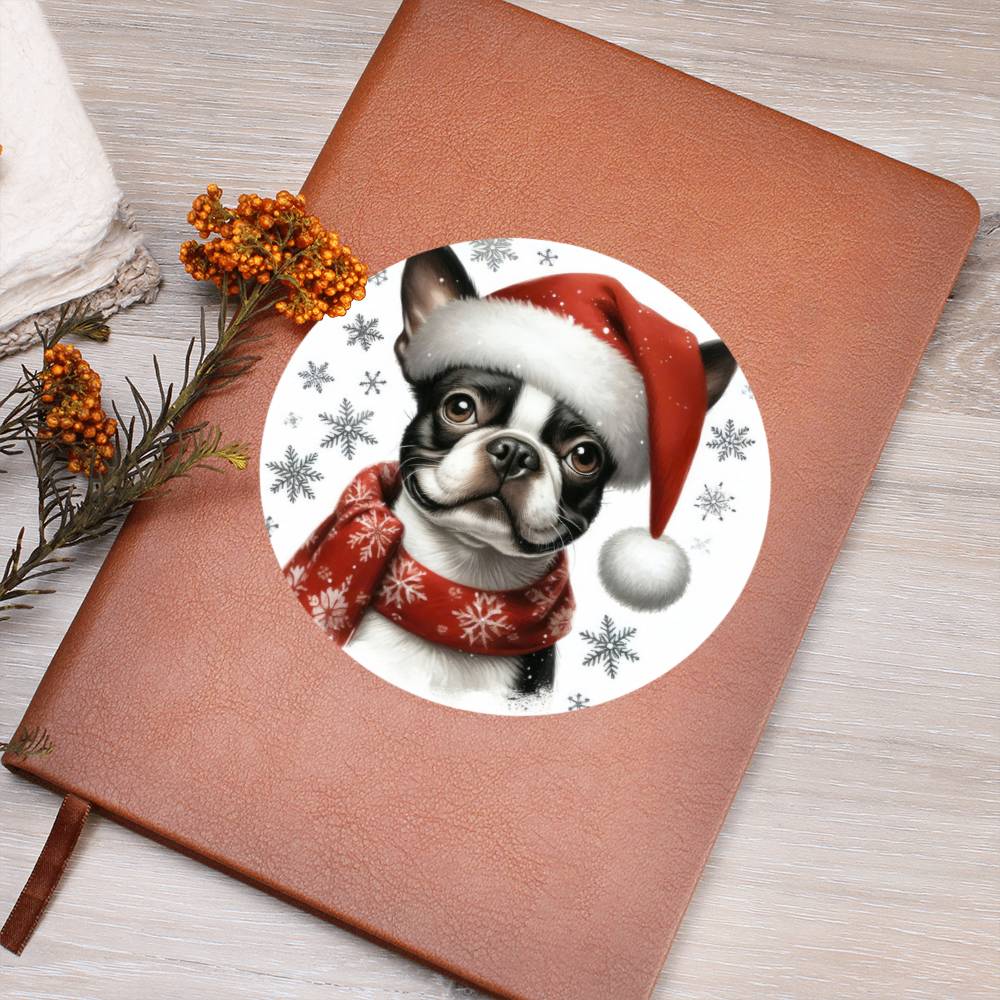 Christmas Dog - Boston Terrier - Vegan Leather Journal