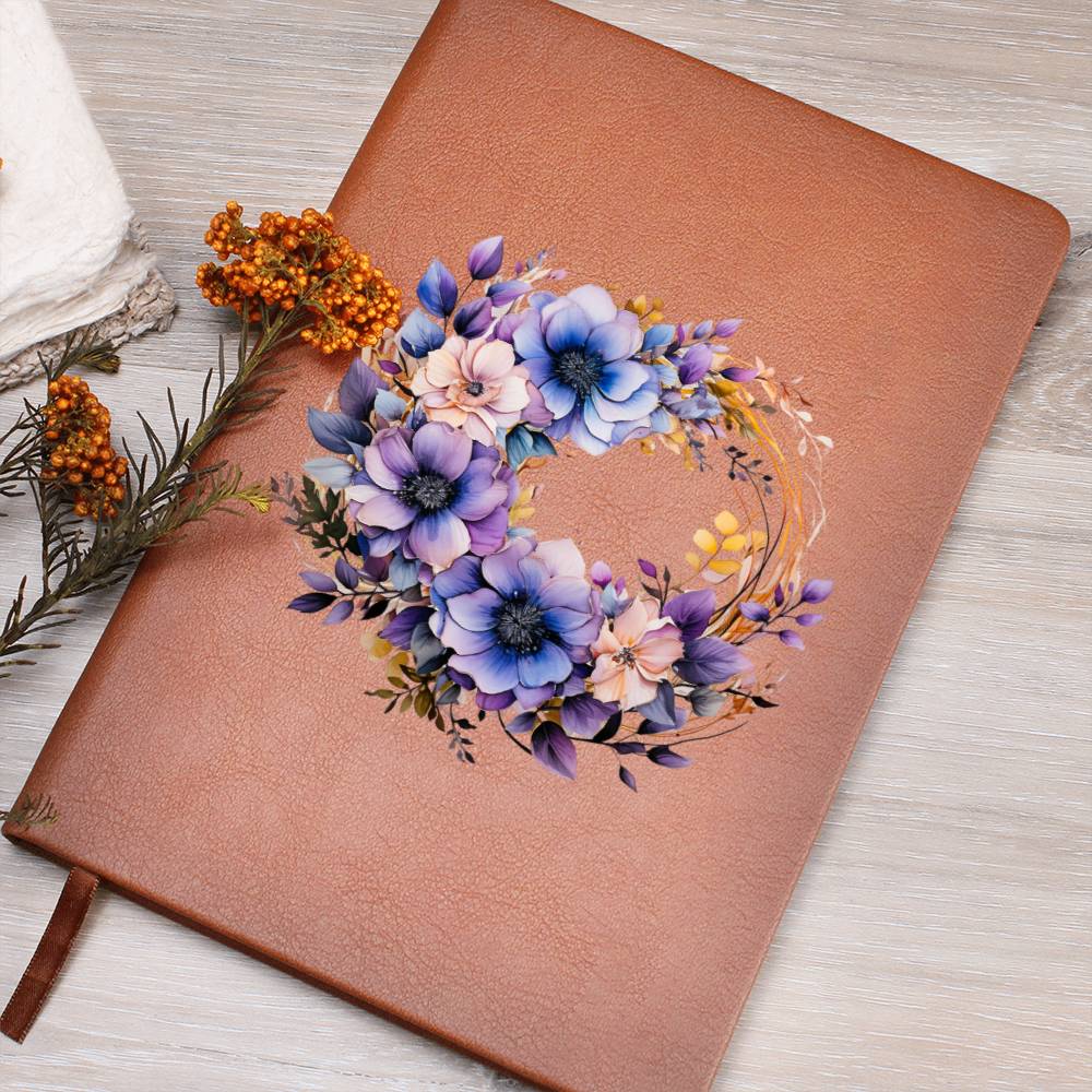 Floral Flower Wreath 088 - Vegan Leather Journal