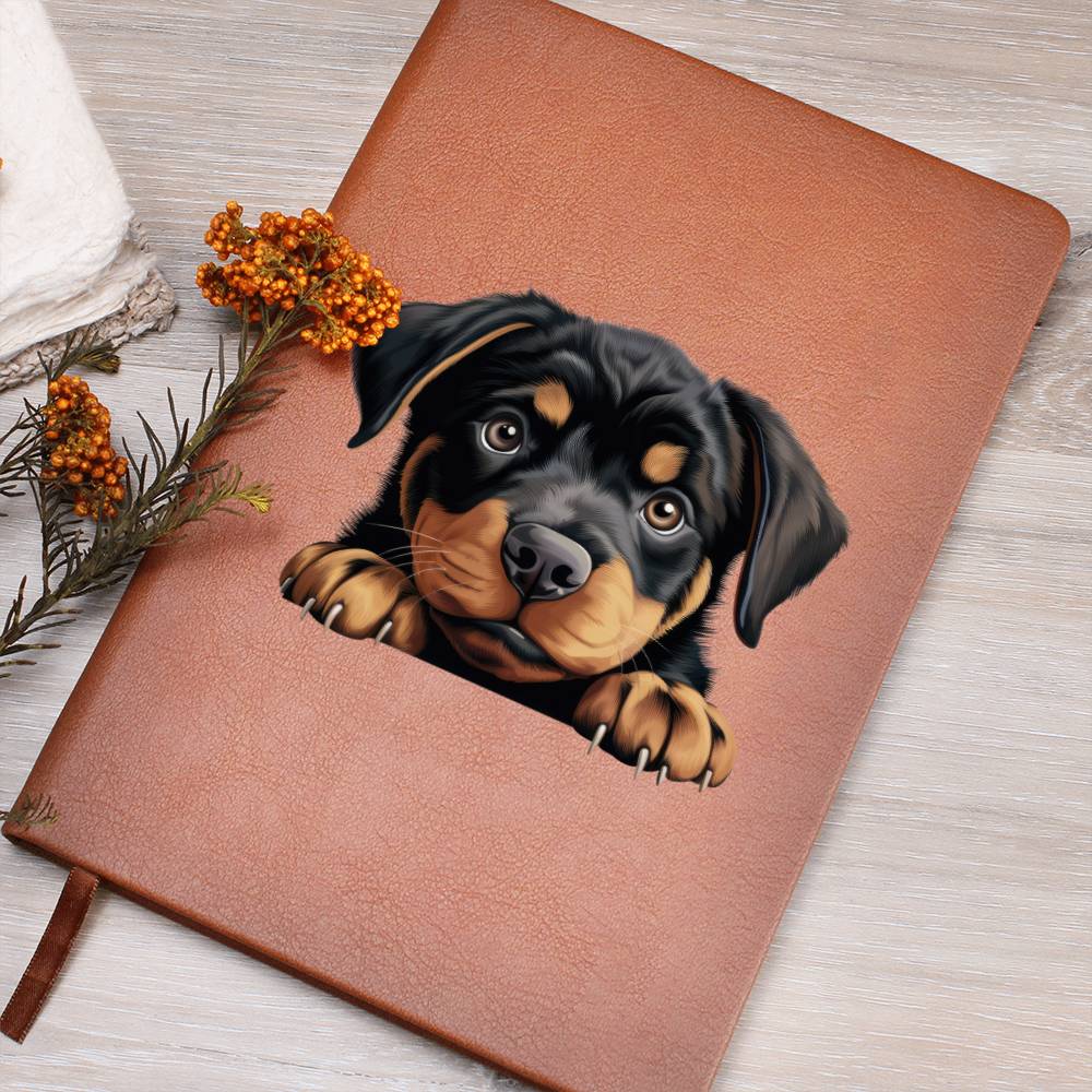 Rottweiler Peeking - Vegan Leather Journal