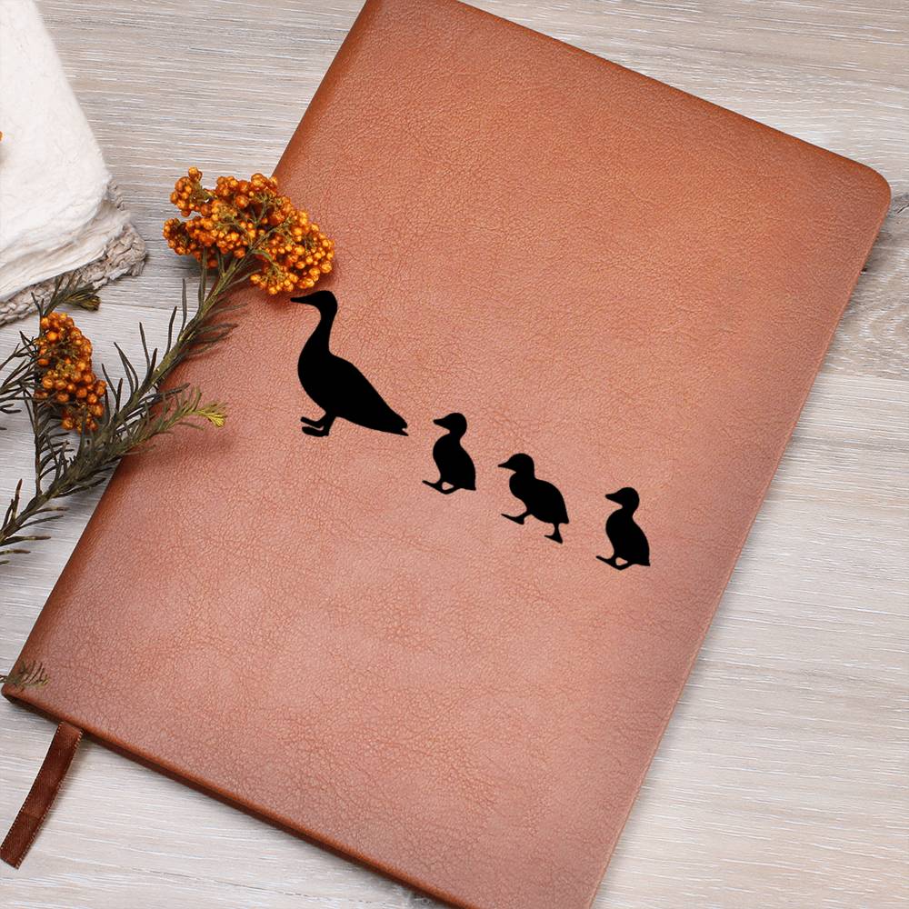 Mama Duck With 3 Ducklings - Vegan Leather Journal