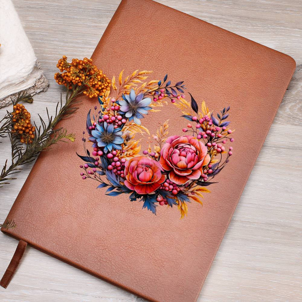Floral Flower Wreath 122 - Vegan Leather Journal