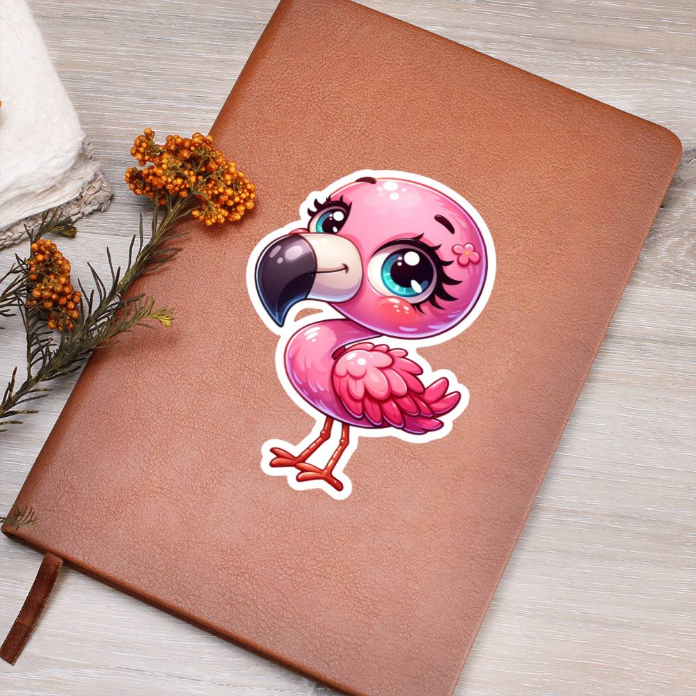 Cute Flamingo sticker 52 - Vegan Leather Journal