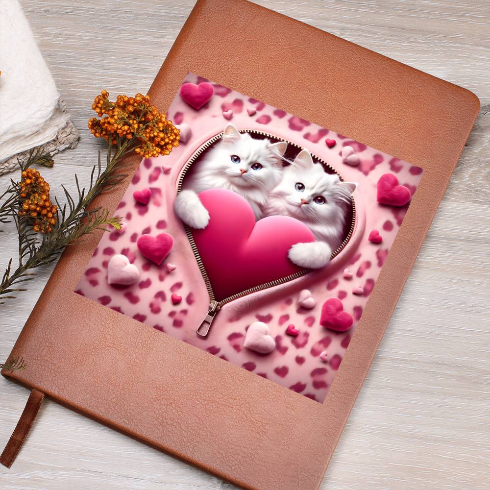 Valentine's Day Cat And Zipper 011 - Vegan Leather Journal