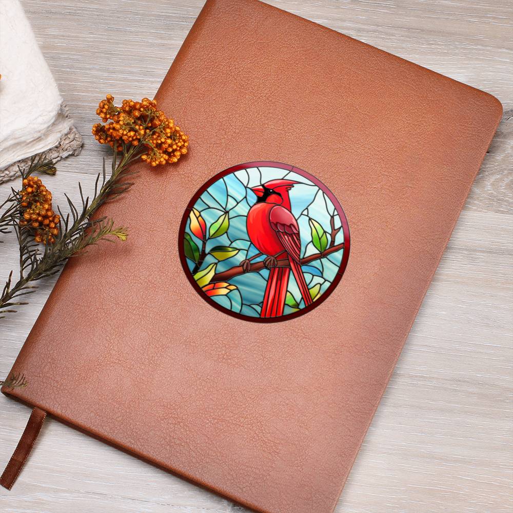 Christmas Red Cardinal Stained Glass Design 008 - Vegan Leather Journal