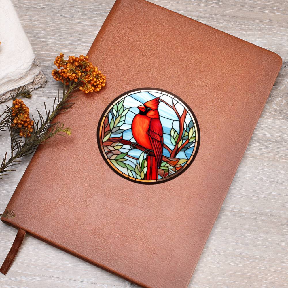 Christmas Red Cardinal Stained Glass Design 034 - Vegan Leather Journal