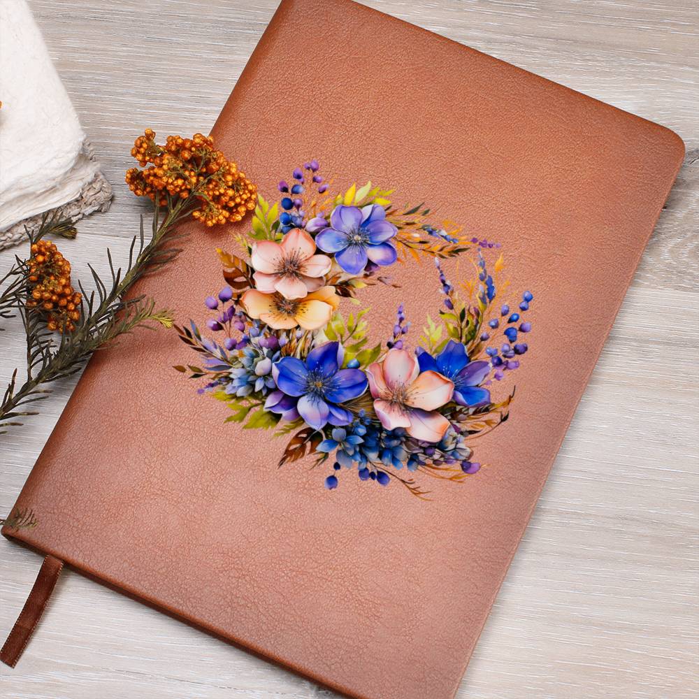 Floral Flower Wreath 153 - Vegan Leather Journal