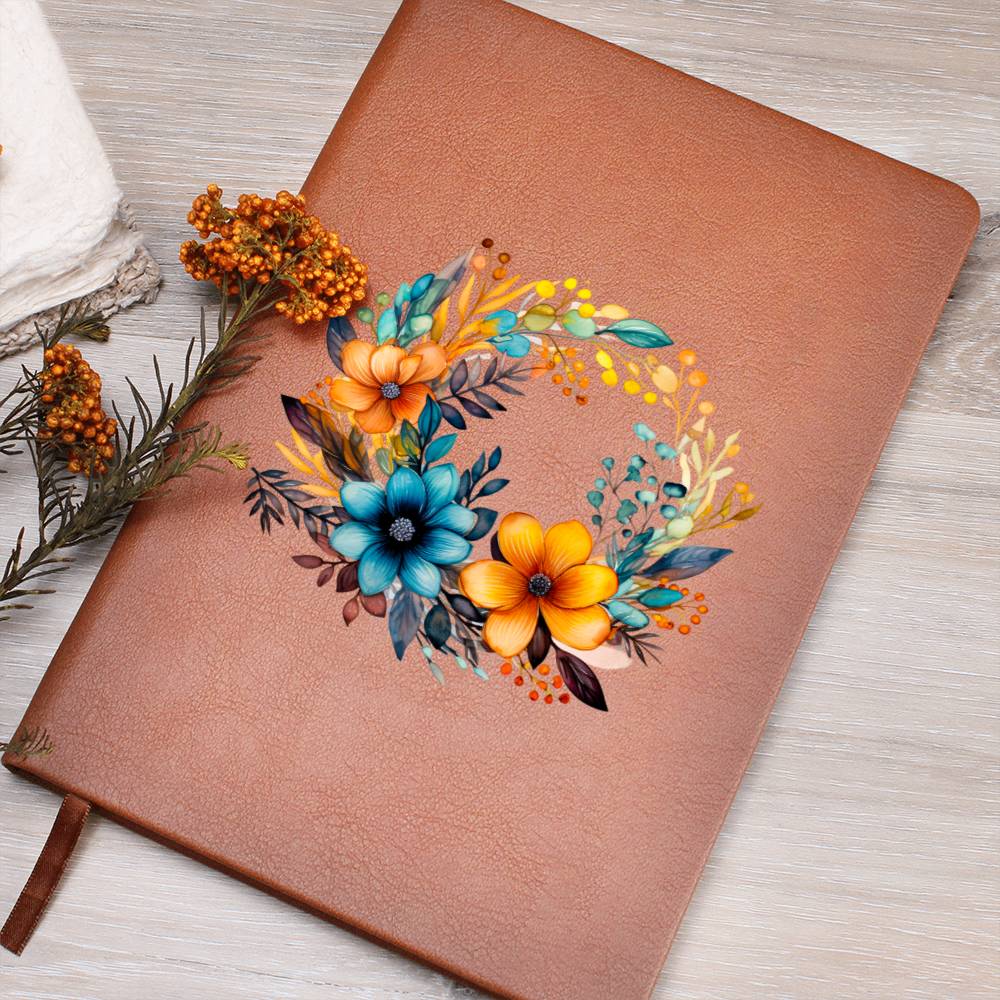 Floral Flower Wreath 015 - Vegan Leather Journal