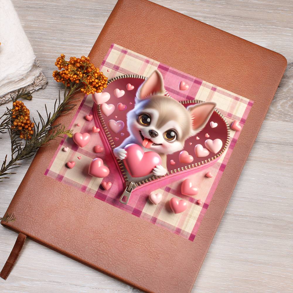 Valentine's Day Dog And Zipper 008 - Vegan Leather Journal
