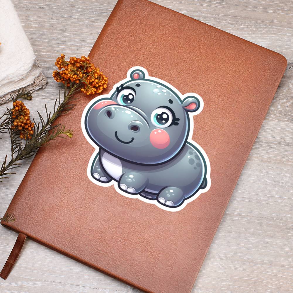 Cute Hippopotamus sticker 67 - Vegan Leather Journal
