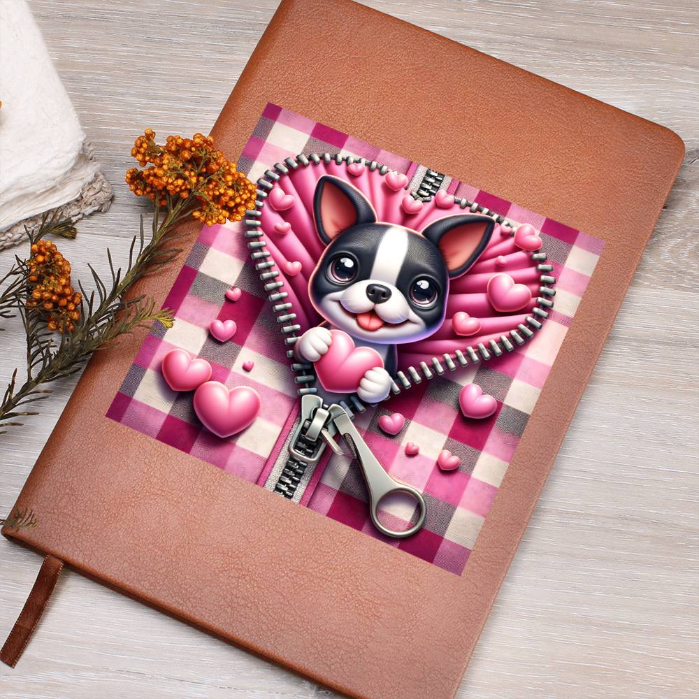 Valentine's Day Dog And Zipper 027 - Vegan Leather Journal