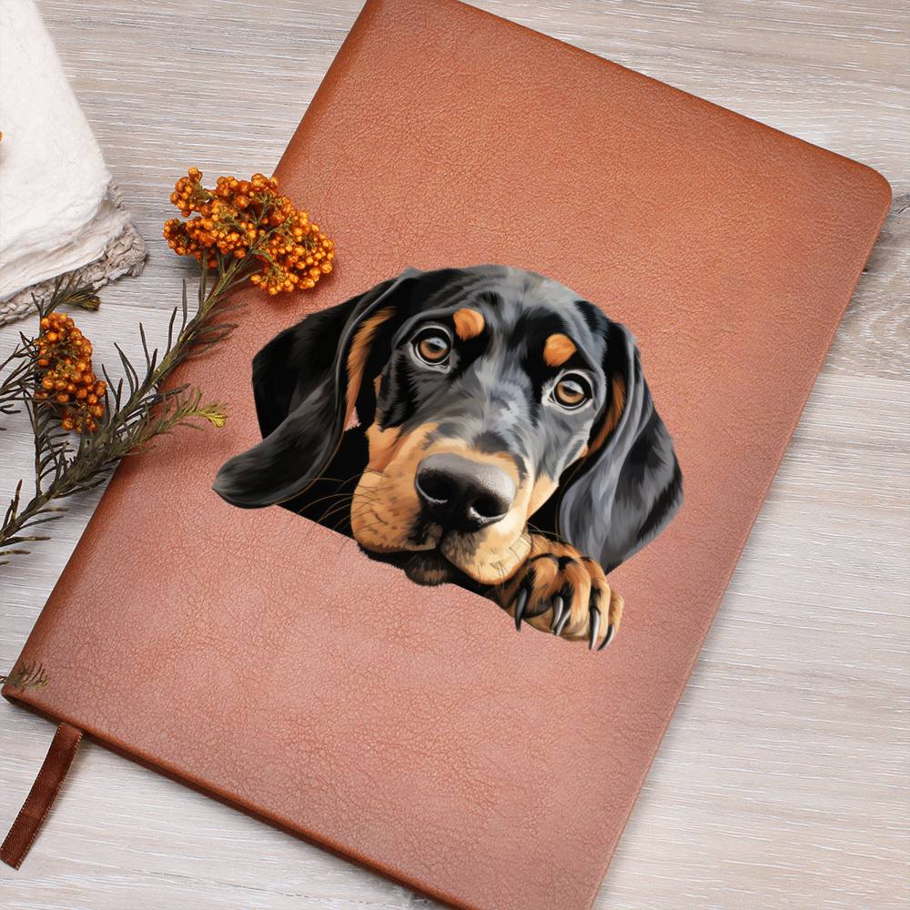 Black and Tan Coonhound Peeking - Vegan Leather Journal