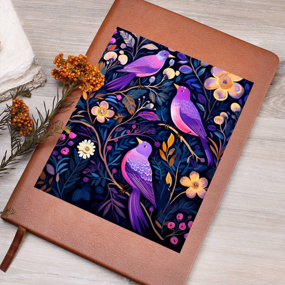 Birds And Floral Design 144 - Vegan Leather Journal