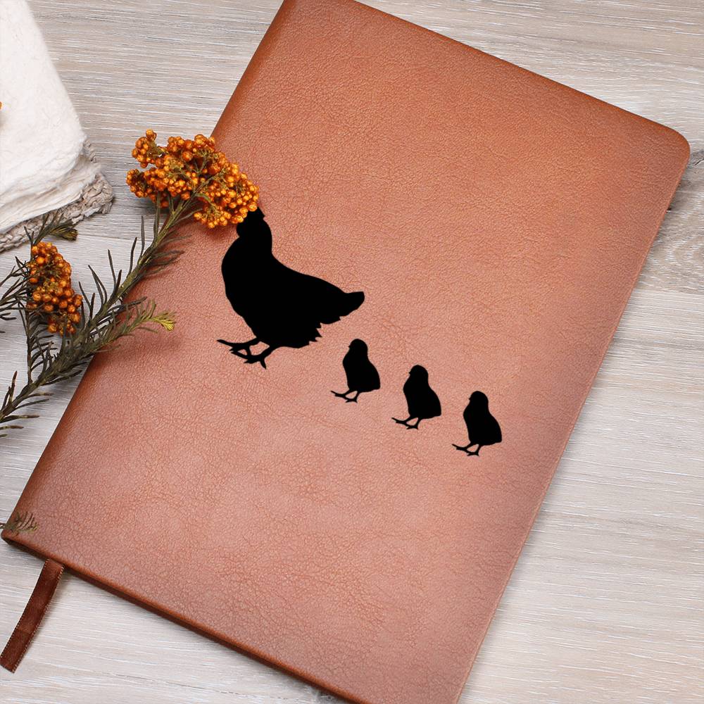 Mama Chicken With 3 Chicks - Vegan Leather Journal