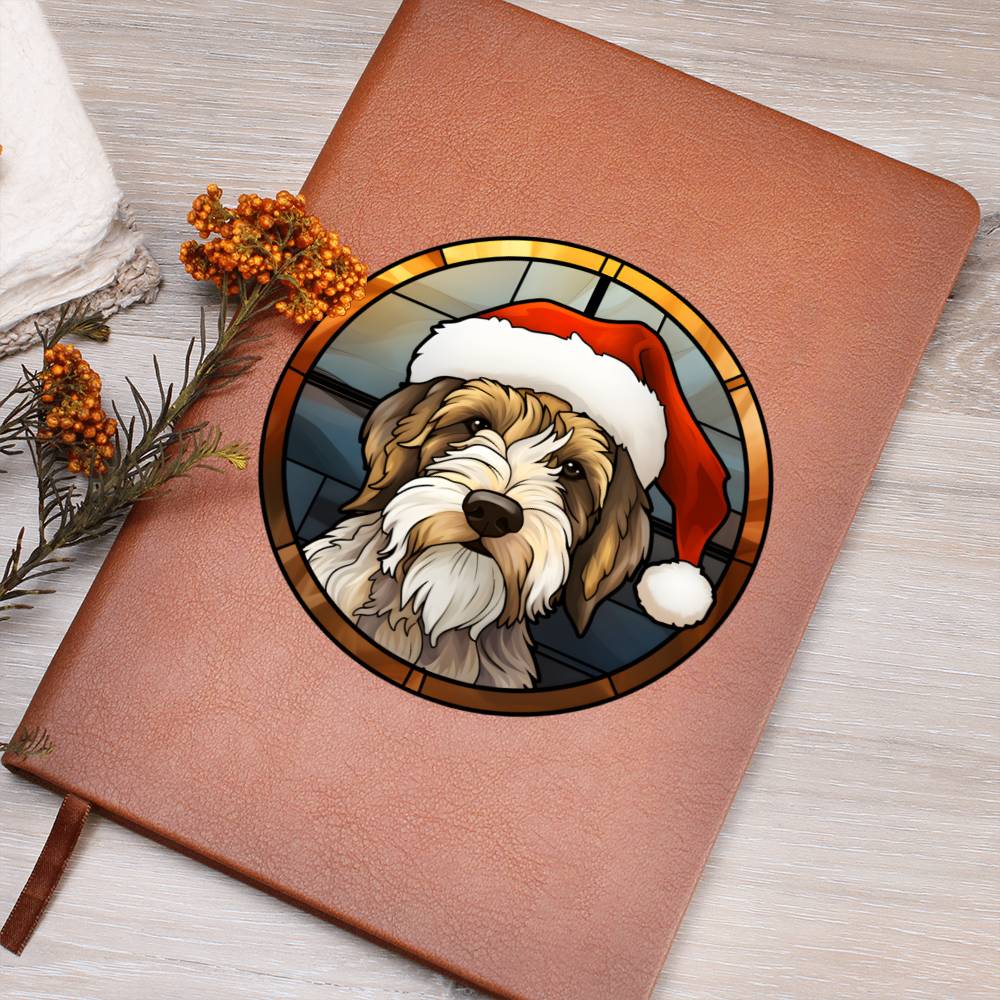 Dog Stained Glass Christmas Design 019 - Vegan Leather Journal